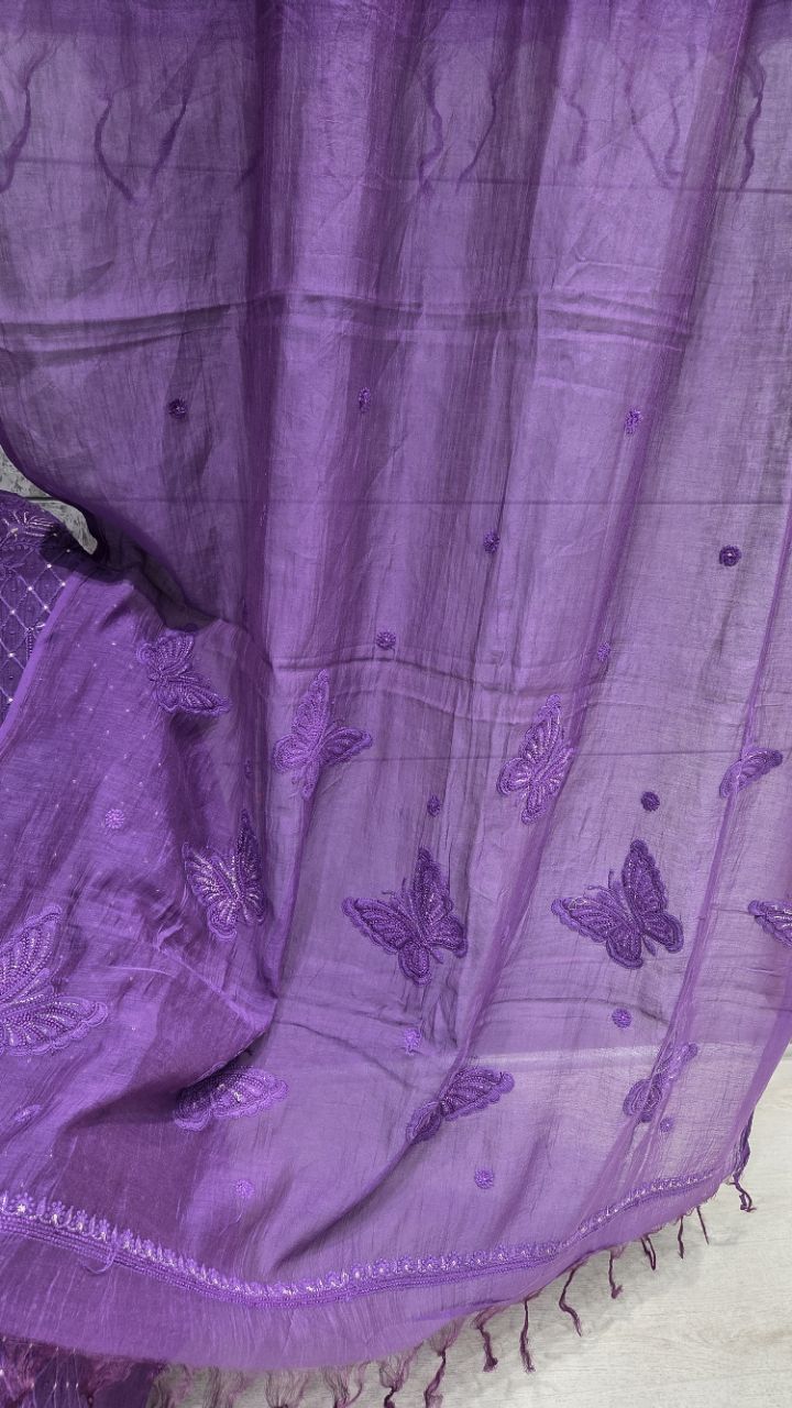 Purple Embroidered Unstitched Suit view 4