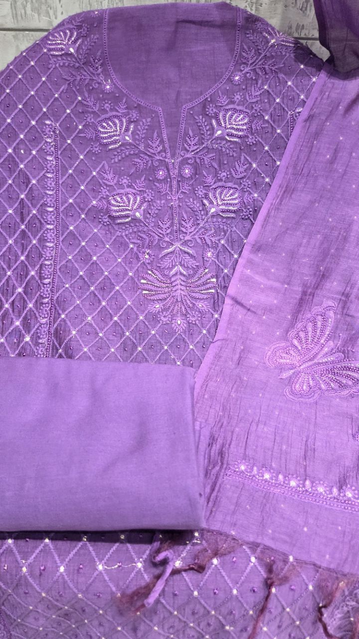 Purple Embroidered Unstitched Suit view 3