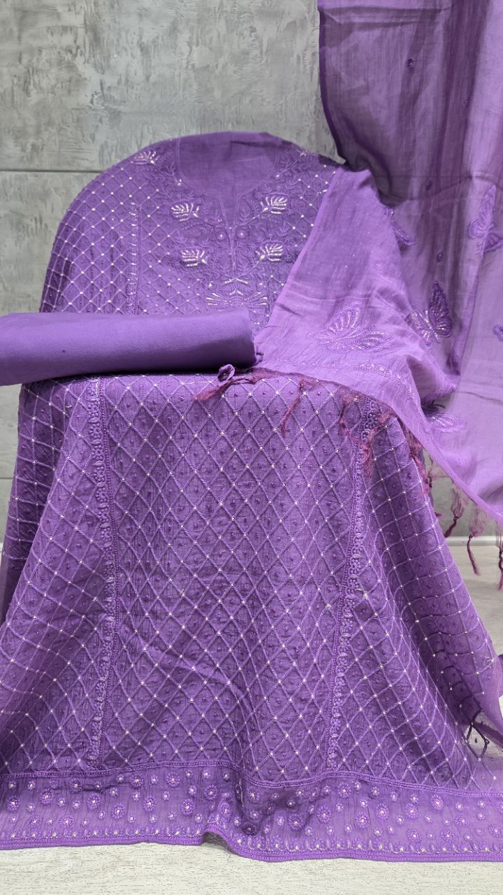 Purple Embroidered Unstitched Suit view 2