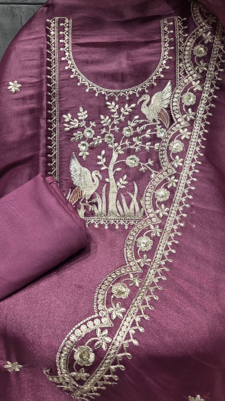 Elegant Embroidered Unstitched Suit view 3