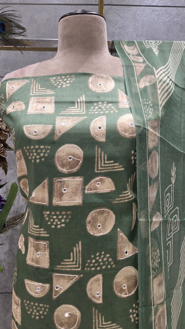 Elegant Green Unstitched Suit view 5