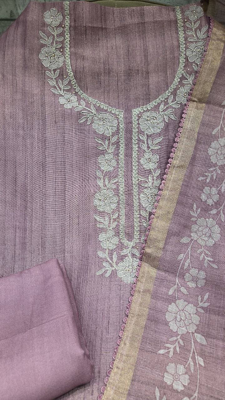 Elegant Lavender Unstitched Suit view 4