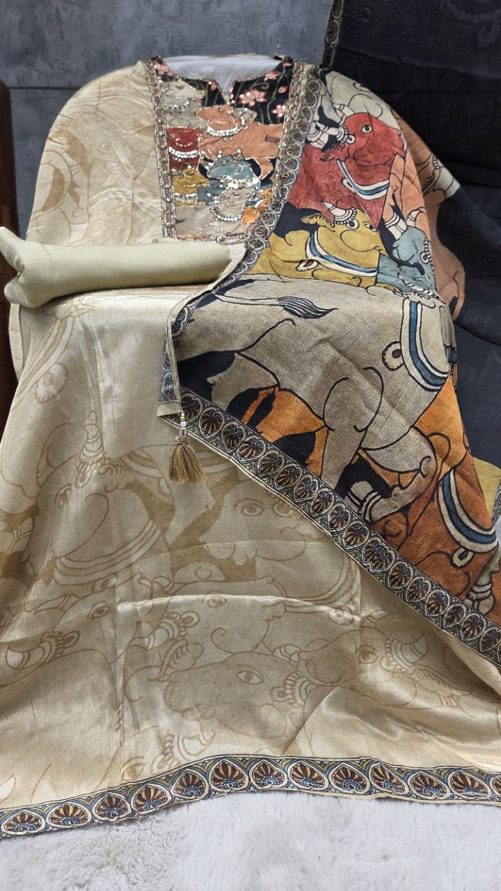 Ethnic Cow Motif Unstitched Suit view 3