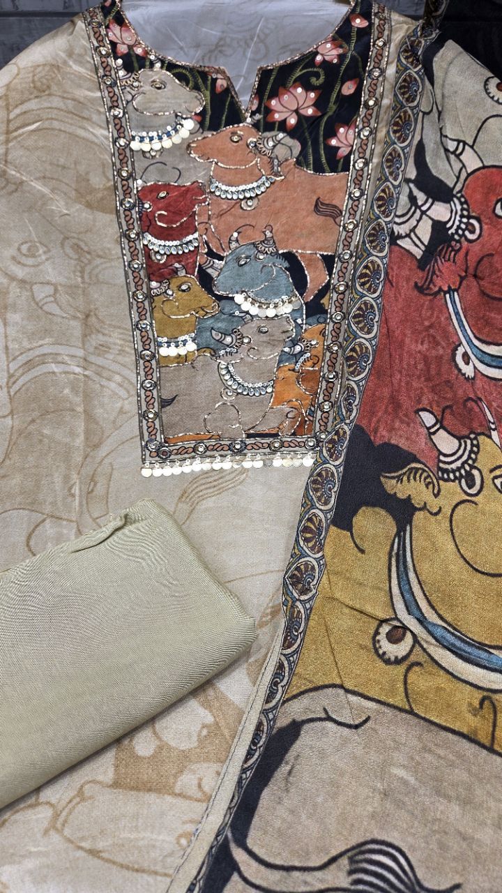 Ethnic Cow Motif Unstitched Suit view 2