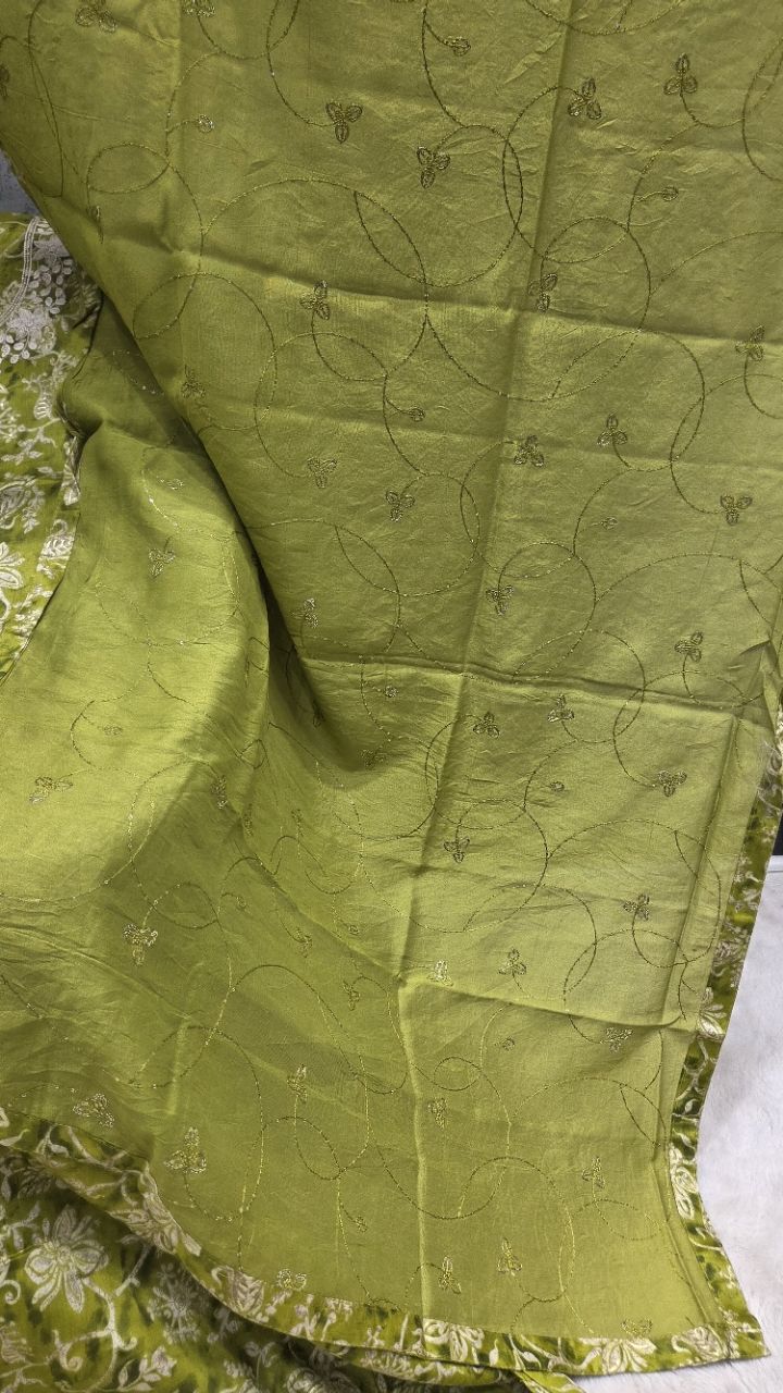 Embroidered Green Unstitched Suit view 4
