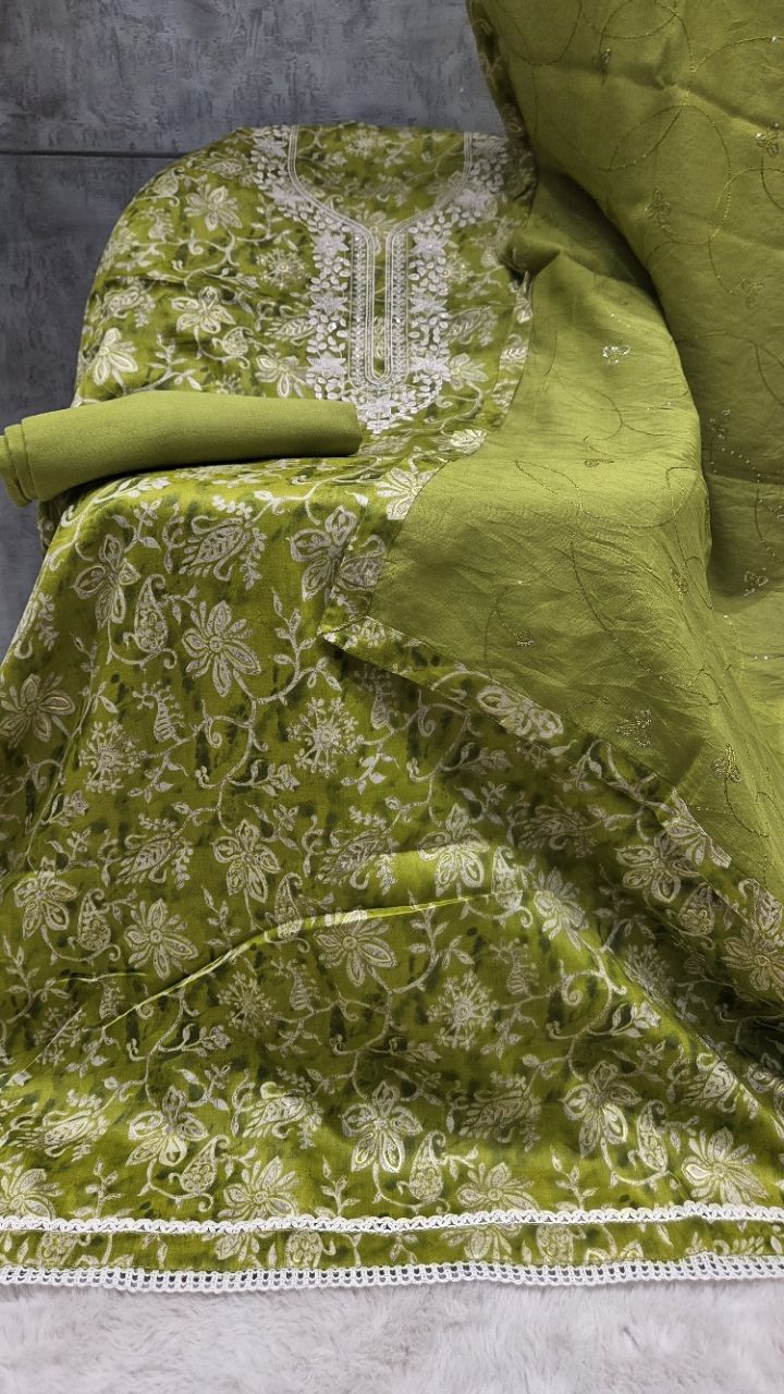 Embroidered Green Unstitched Suit view 2
