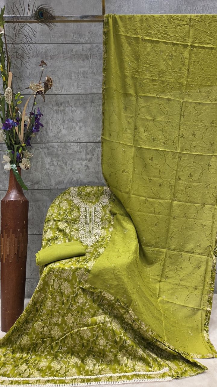 Embroidered Green Unstitched Suit