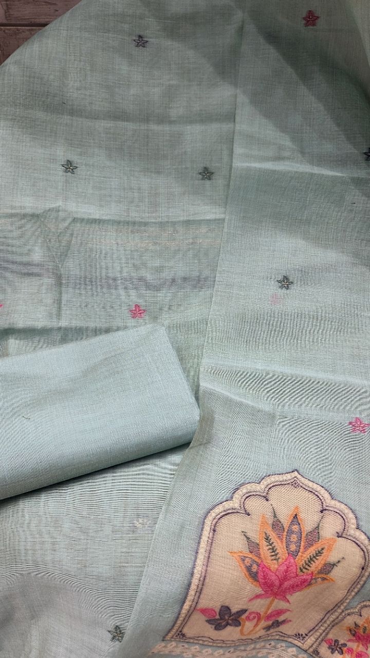 Embroidered Chanderi Unstitched Suit view 3