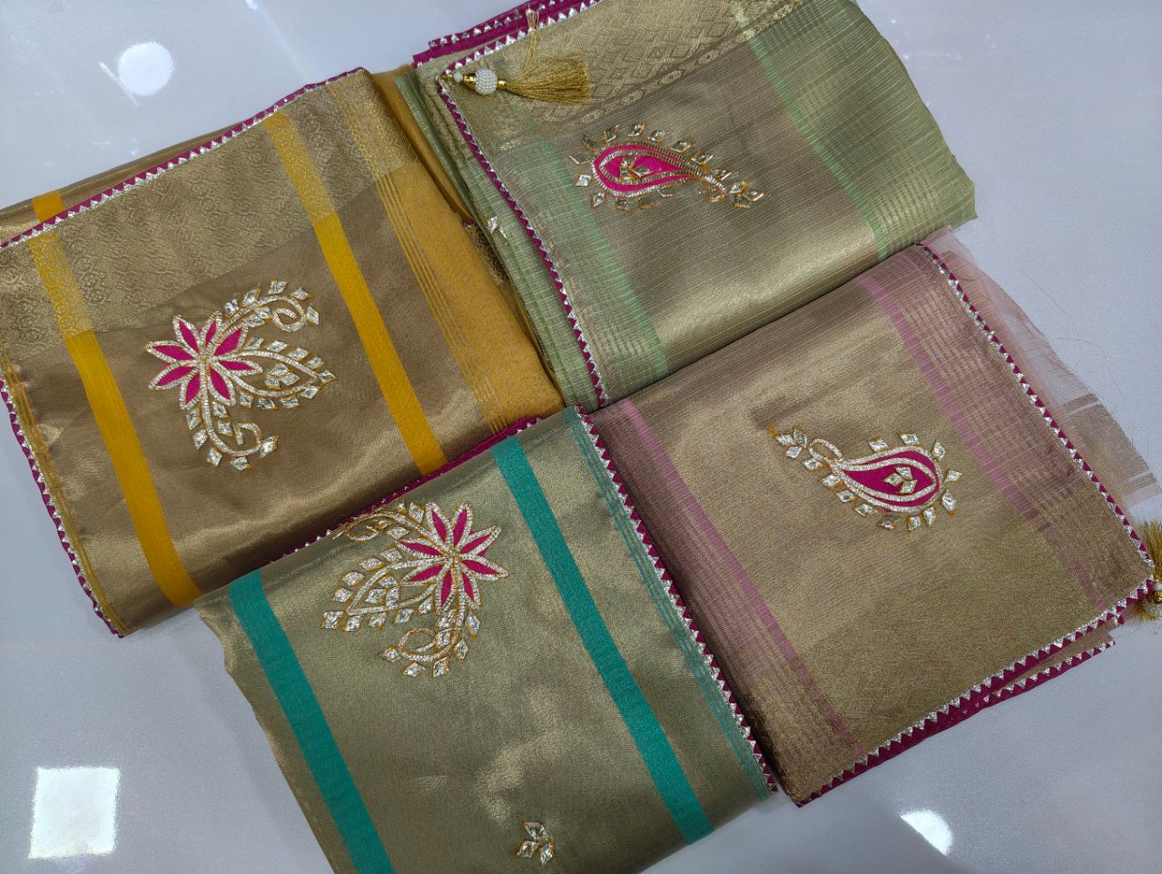 Royal Silk Blend Saree with Elegant Embroidered Motifs & Contrast Border view 9