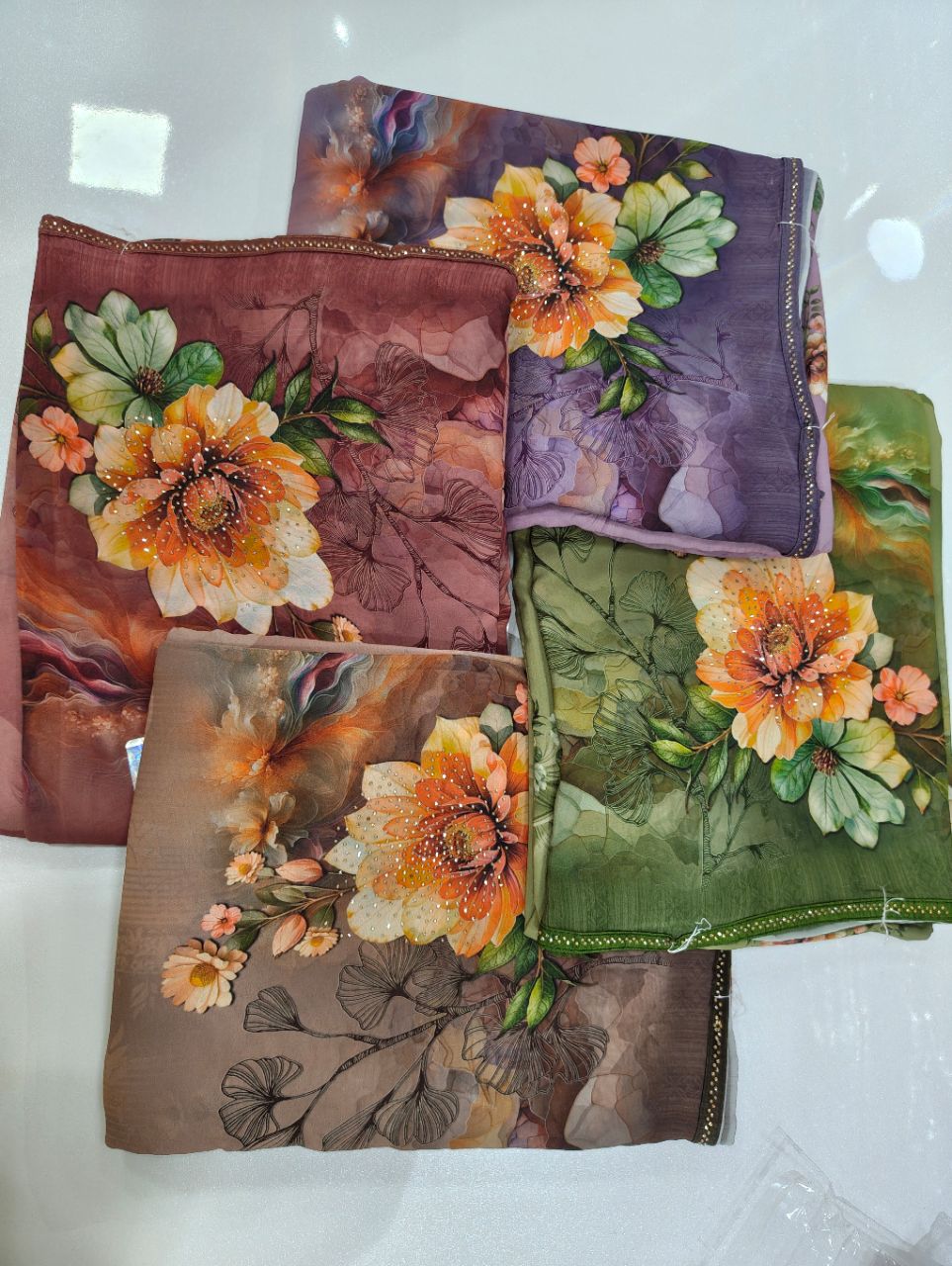 Artisanal Heritage Saree – Intricate Mosaic Prints with Shimmering Stone Borders view 9