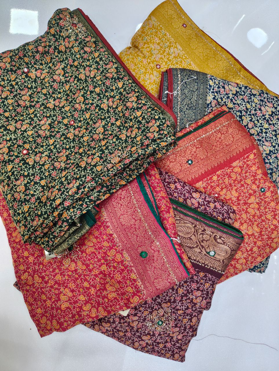Vintage Soul — Multi-Color Mosaic Print Saree with Shimmering Stone Work view 8