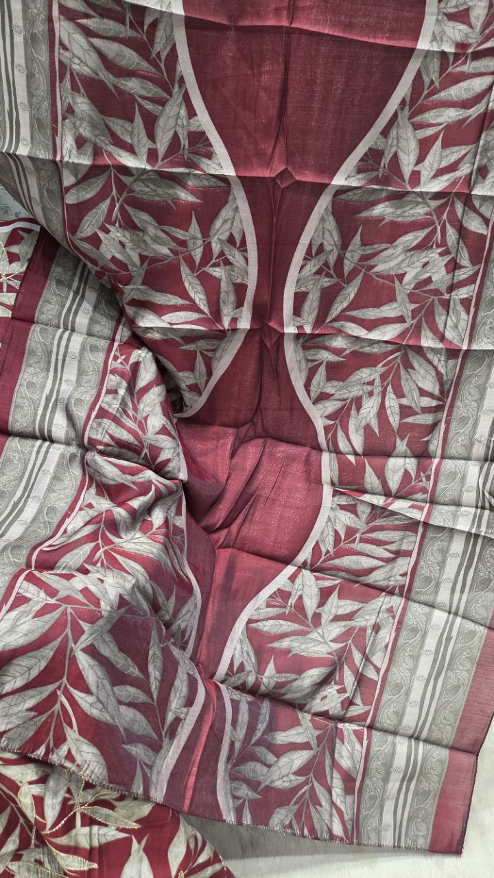 Unstitched Suit with Intricate Leaf Design view 4