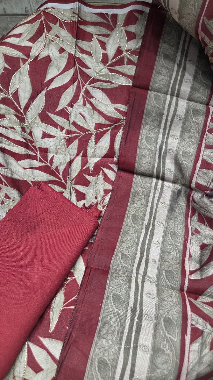 Unstitched Suit with Intricate Leaf Design view 3