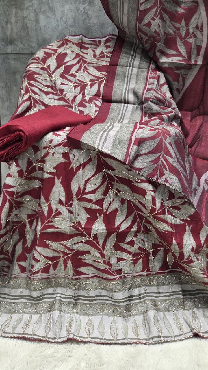 Unstitched Suit with Intricate Leaf Design view 2