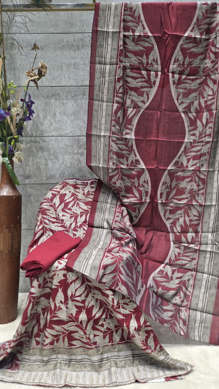 Unstitched Suit with Intricate Leaf Design