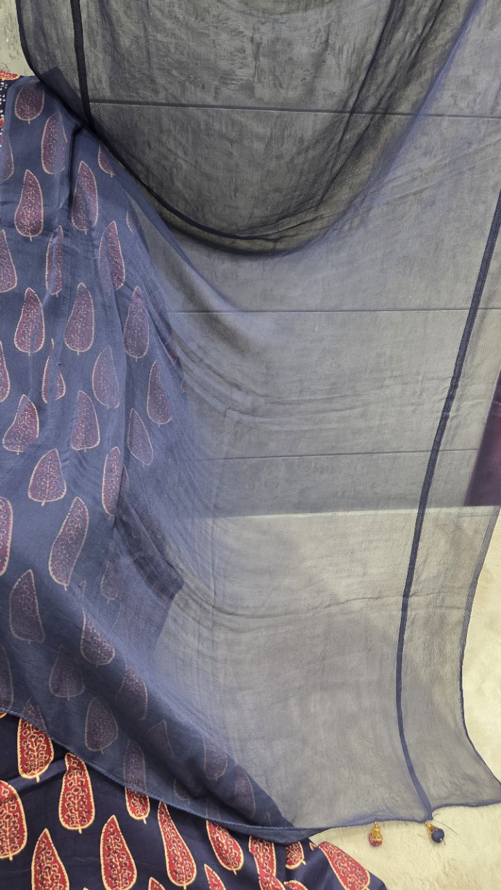 Navy Blue Ethnic Unstitched Suit view 4