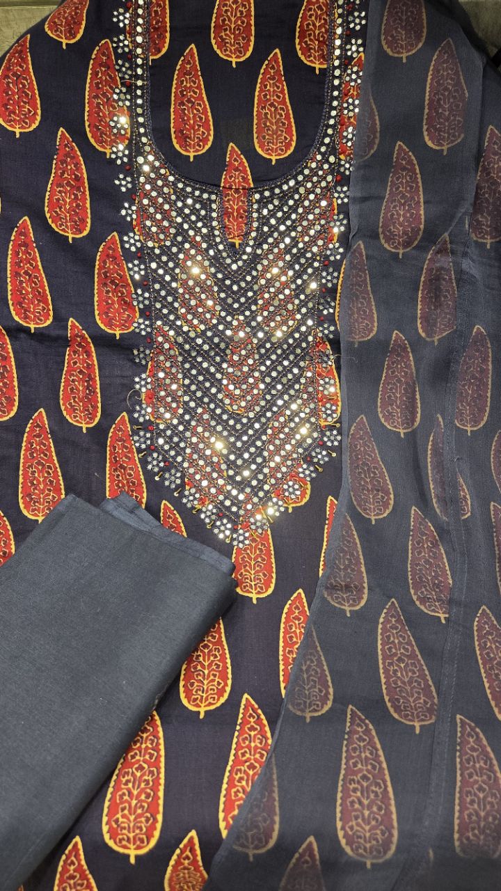 Navy Blue Ethnic Unstitched Suit view 3