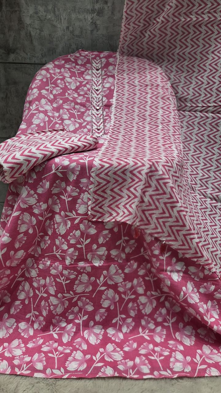 Unstitched Fabric - Floral & Chevron Print view 2