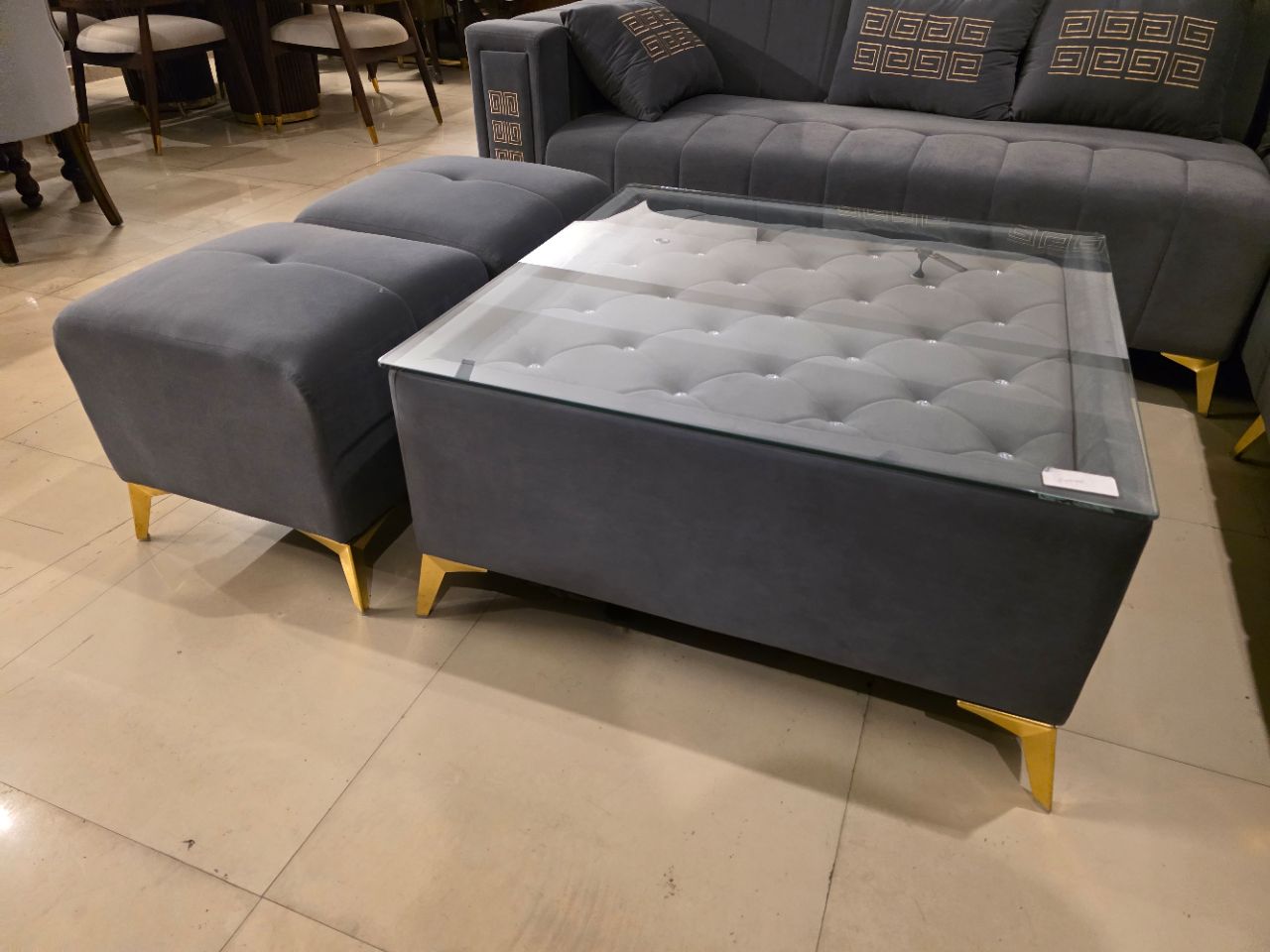 Modern L-Shape Corner Sofa Set with Ottoman & Glass Table view 6