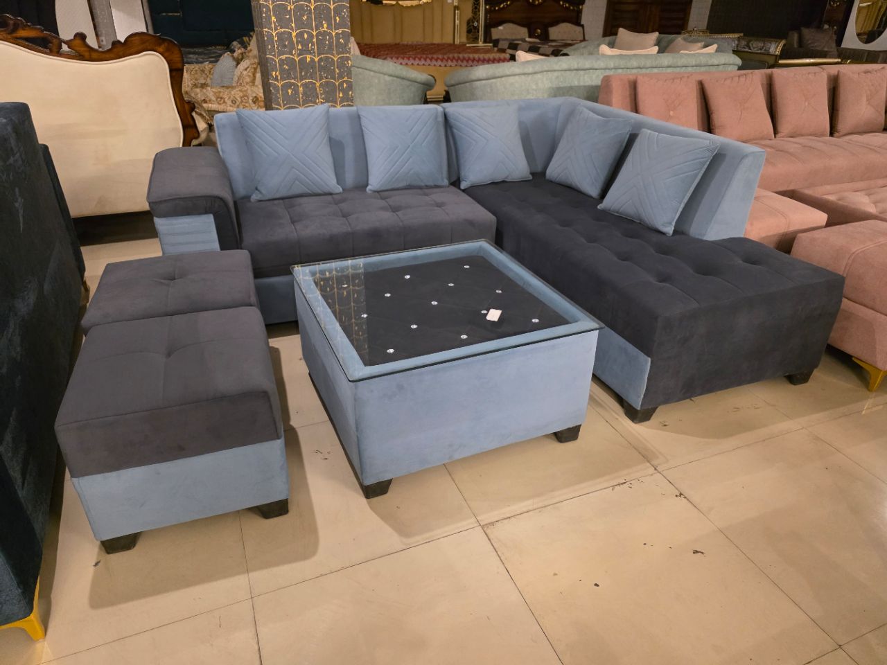 Two-Tone L-Shape Sofa (Grey + Charcoal) view 2