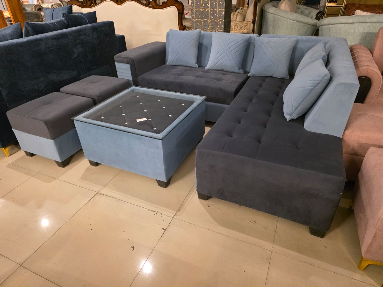 Two-Tone L-Shape Sofa (Grey + Charcoal) view 3