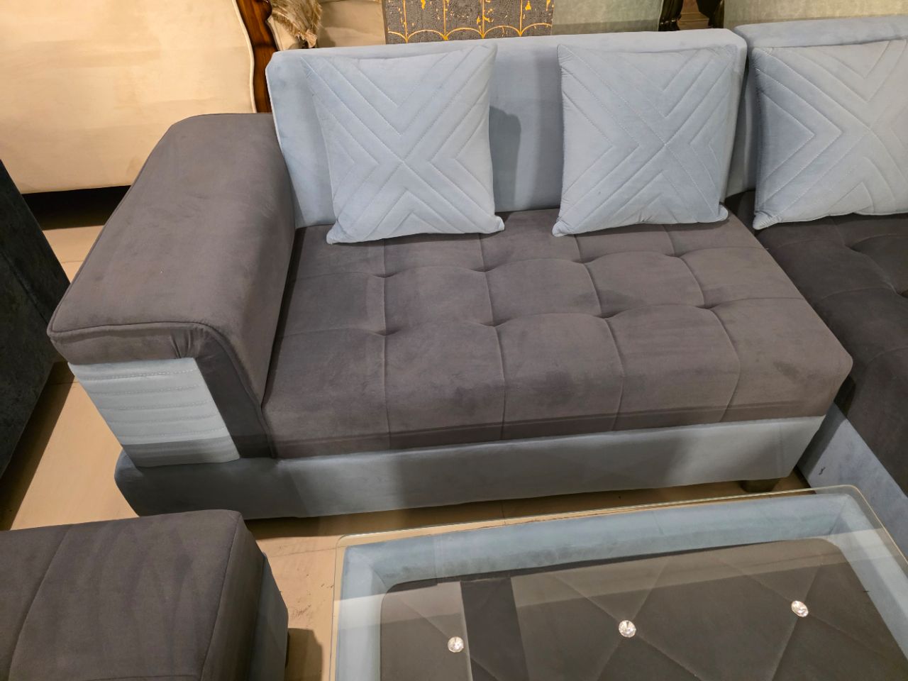 Two-Tone L-Shape Sofa (Grey + Charcoal) view 4