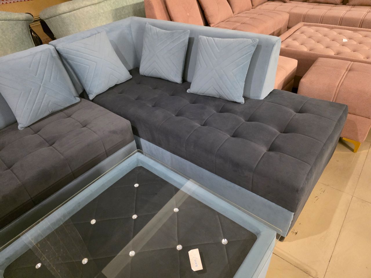Two-Tone L-Shape Sofa (Grey + Charcoal) view 5