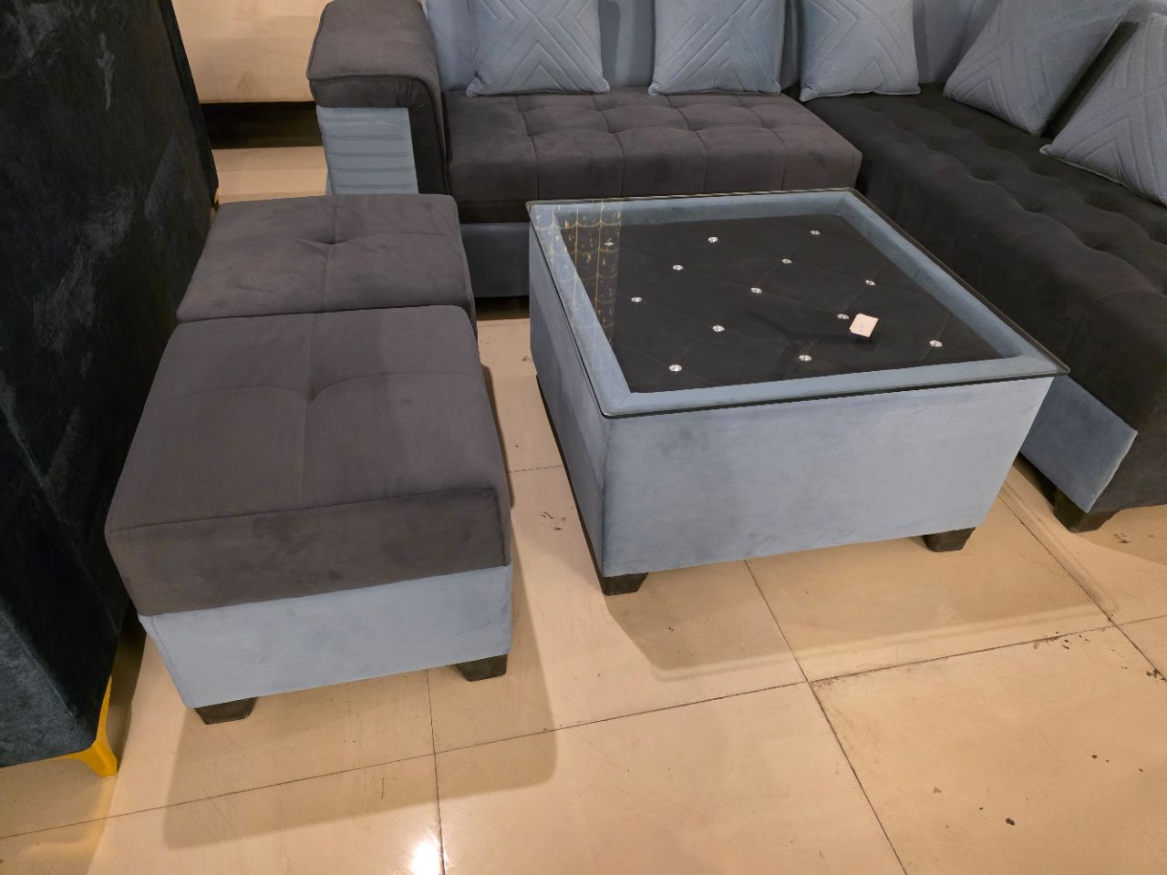 Two-Tone L-Shape Sofa (Grey + Charcoal) view 6