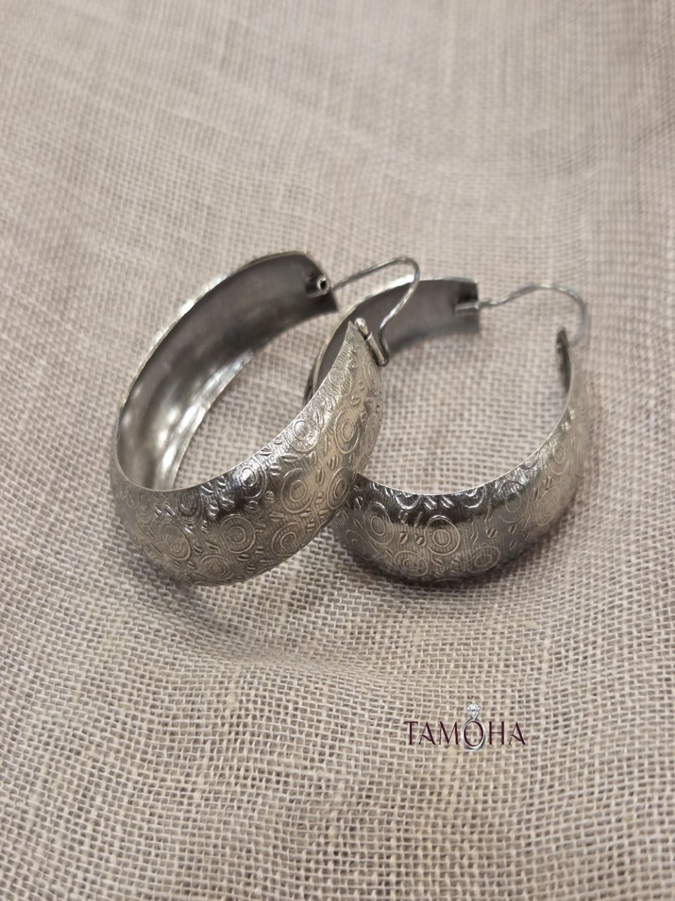 925 Silver Embossed Hoops by Tamoha