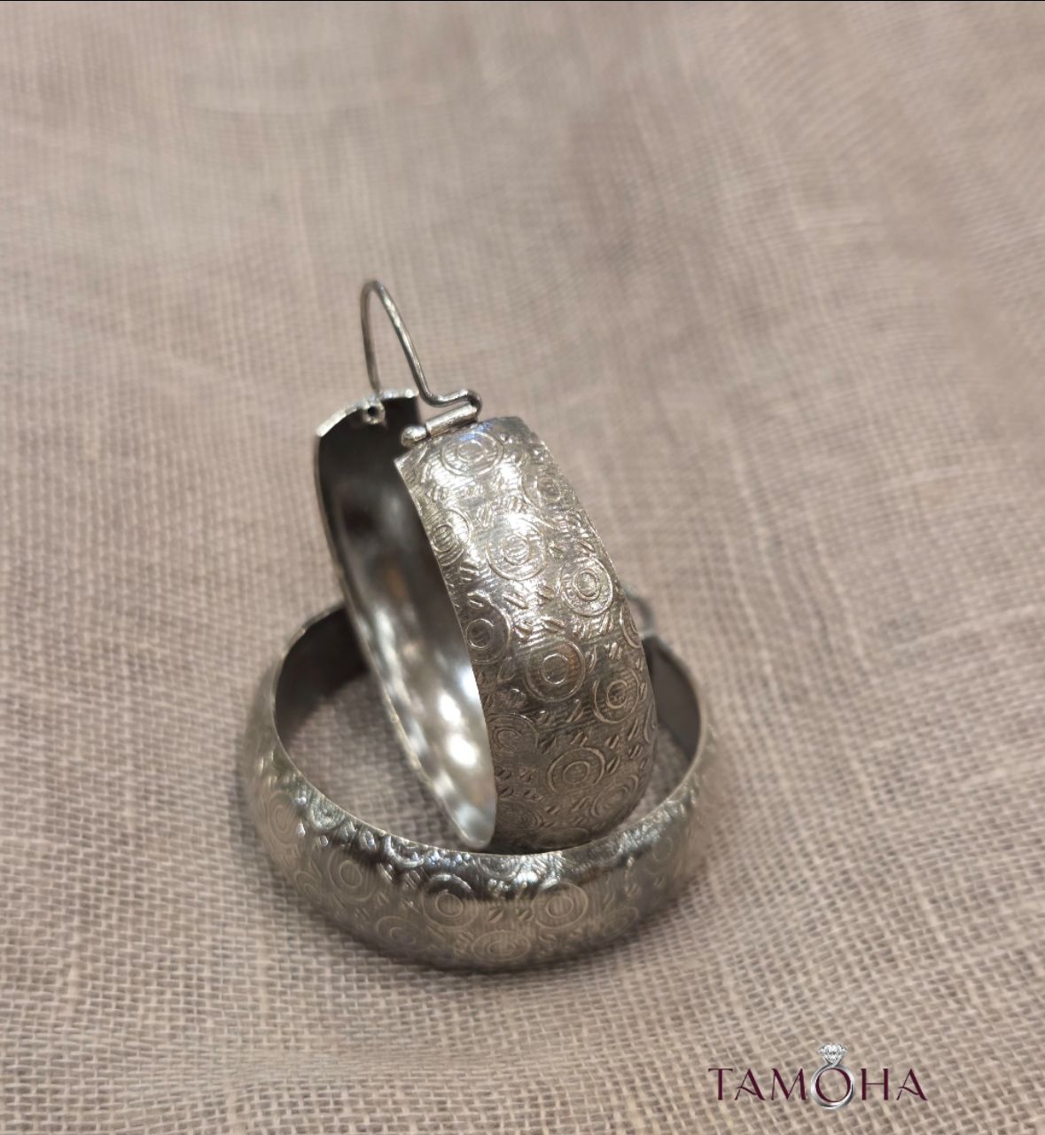 925 Silver Embossed Hoops by Tamoha view 2