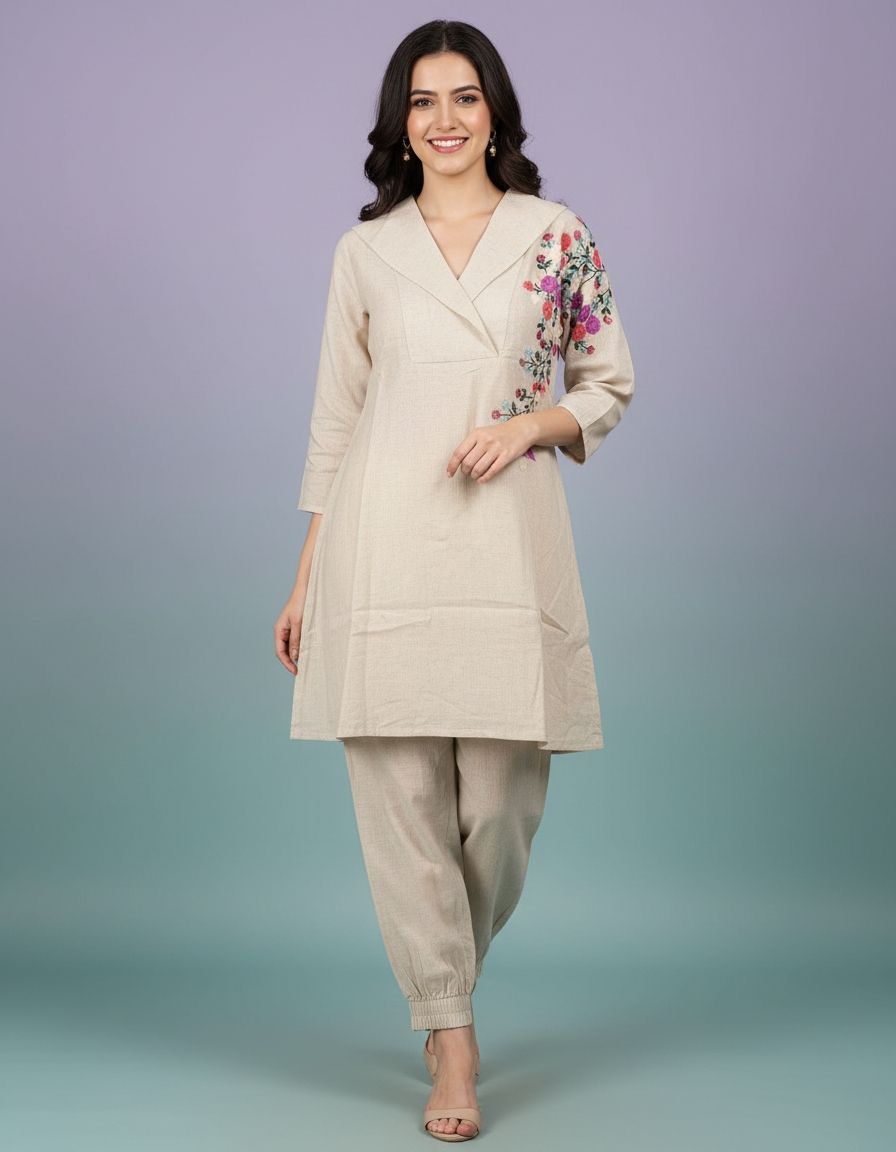 Meadow-Stitched Linen-Look Co-Ord Ensemble view 9