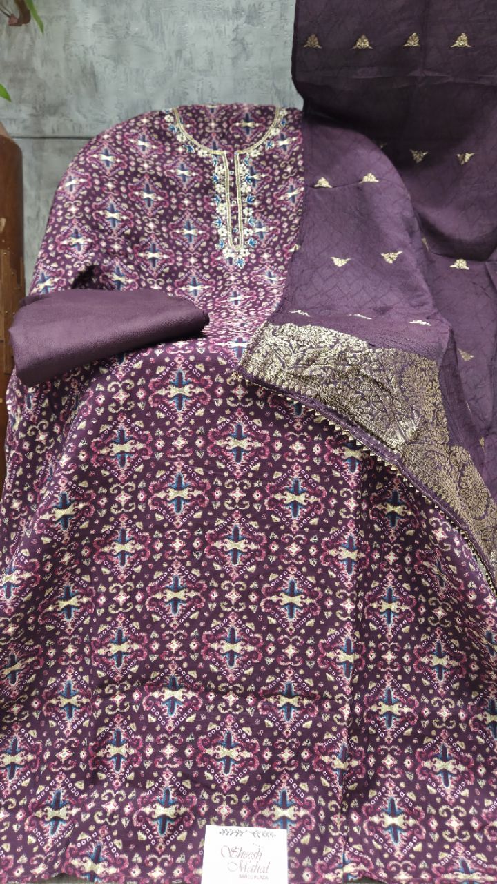 Elegant Purple Unstitched Suit view 2
