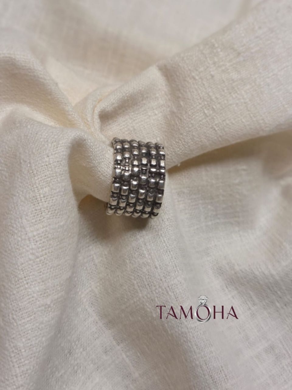 925 Silver Beaded Ring view 2