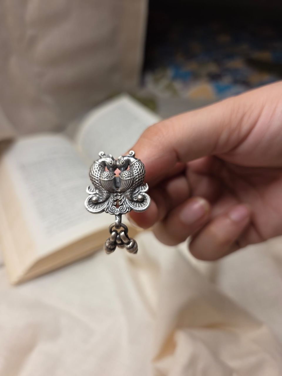 Antique Bird Motif 925 Silver Ring Adjustable view 2