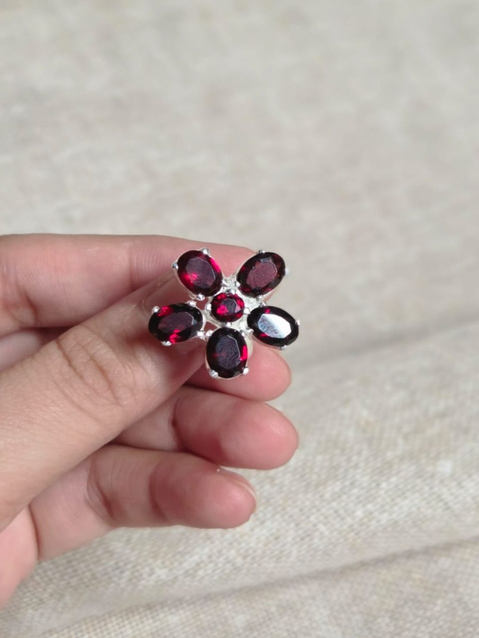 Floral Red Garnet 925 Silver Ring by Tamoha view 2