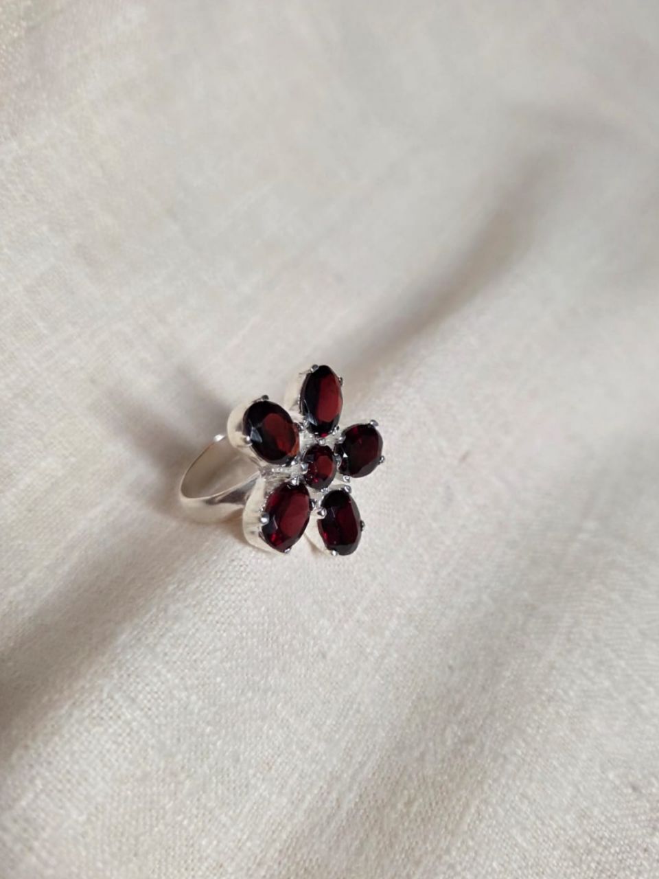 Floral Red Garnet 925 Silver Ring by Tamoha view 3