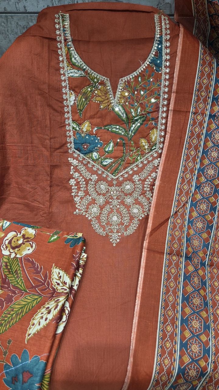 Embroidered Unstitched Suit Set view 3