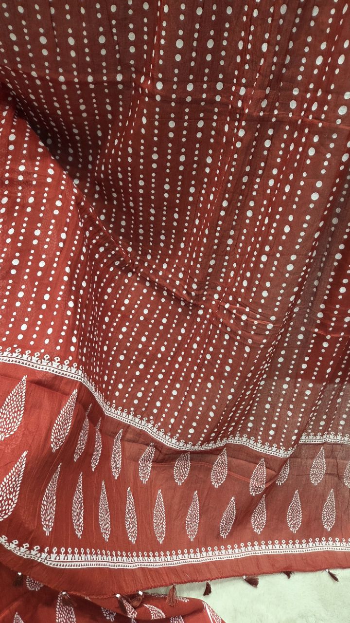 Red Printed Unstitched Suit view 4