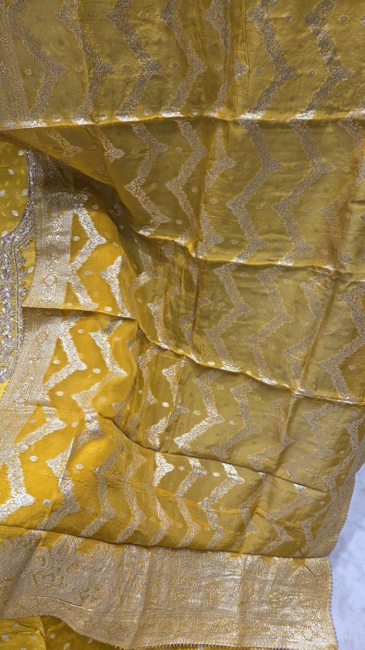 Yellow Ethnic Unstitched Suit view 4