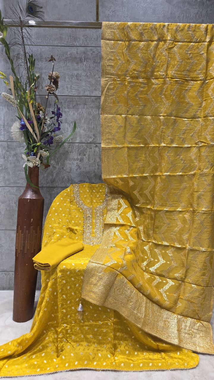 Yellow Ethnic Unstitched Suit