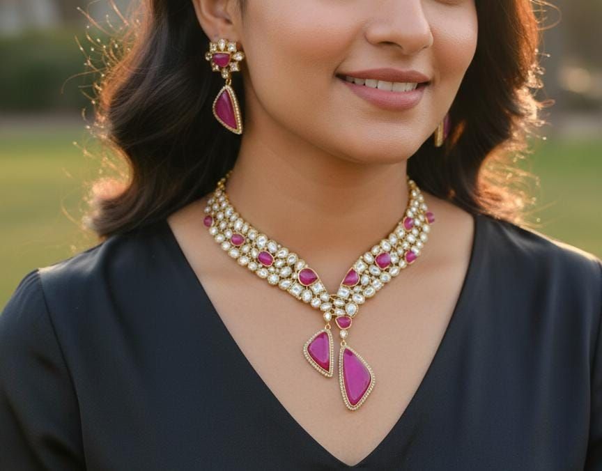 Pearl & Gemstone Necklace Set view 3