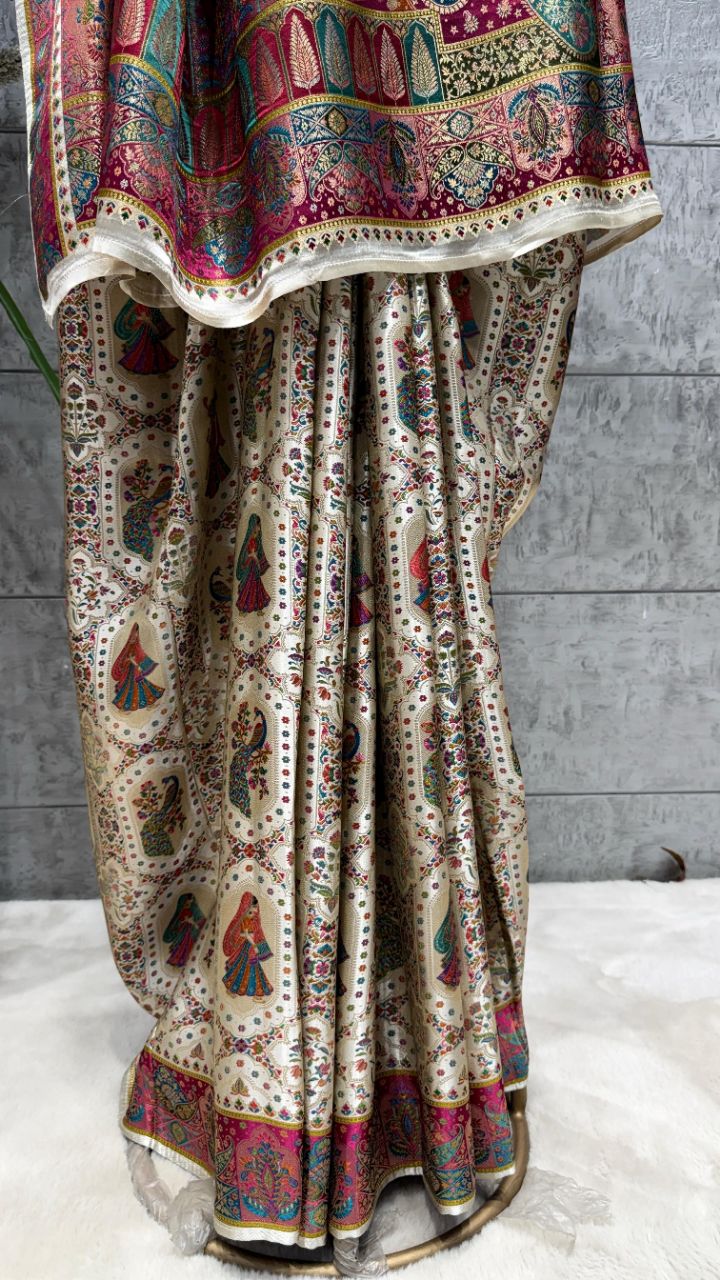 Cream Colour Soft Silk Pashmina Saree view 2