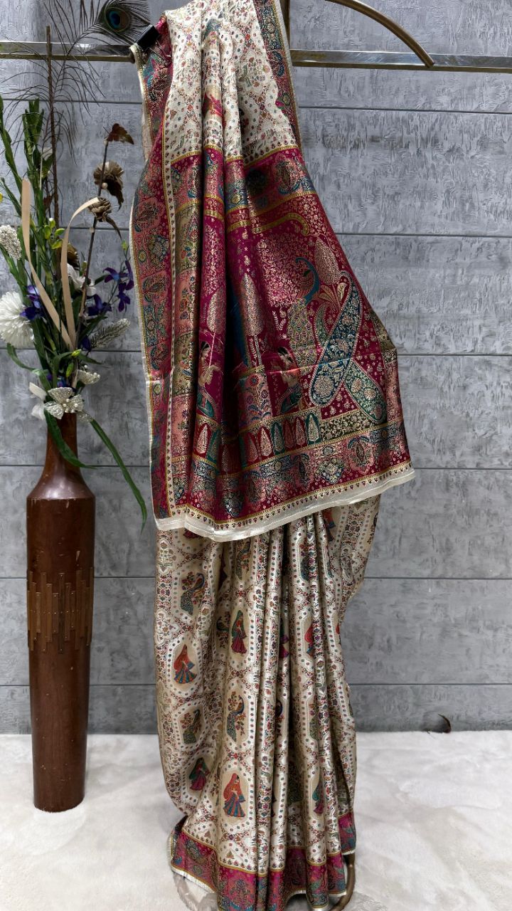 Cream Colour Soft Silk Pashmina Saree