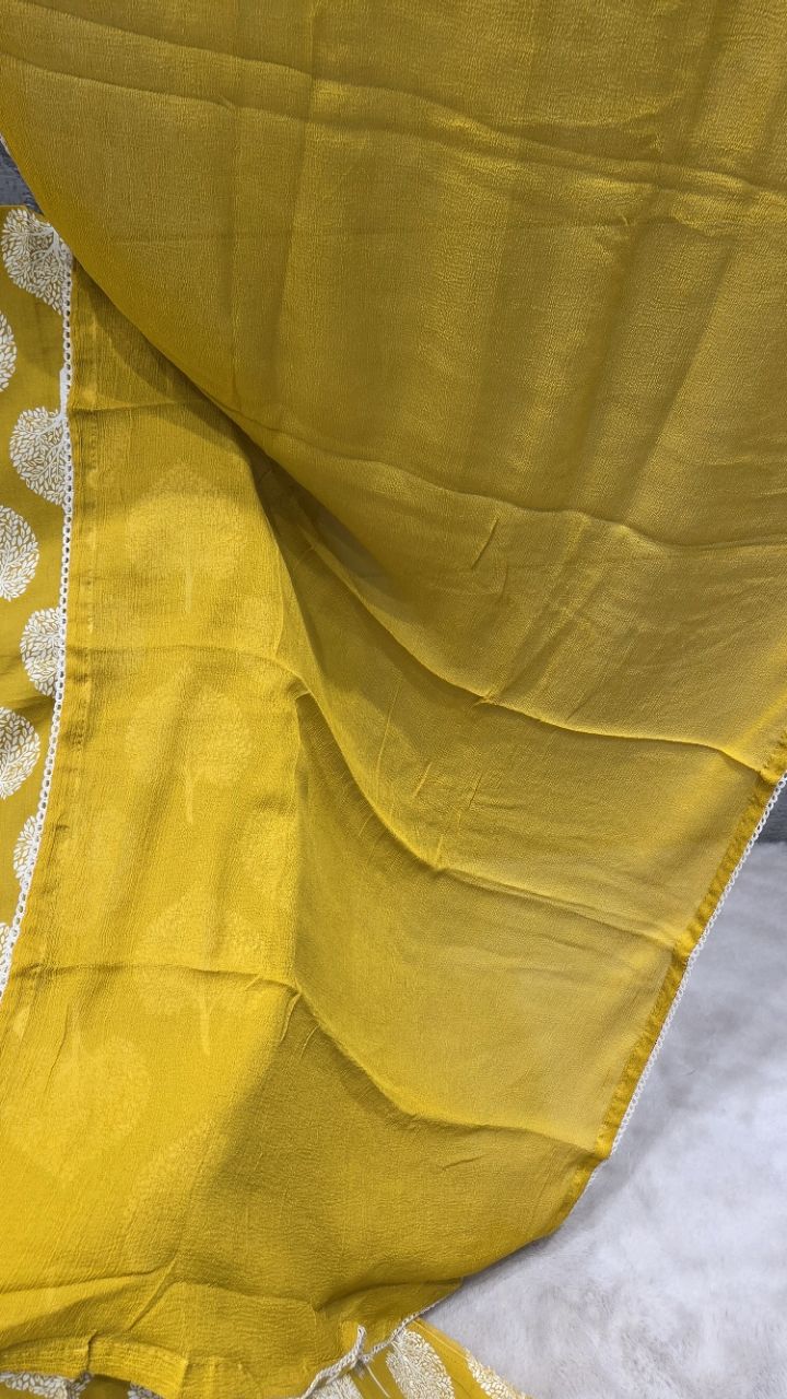 Mustard Floral Unstitched Suit view 4