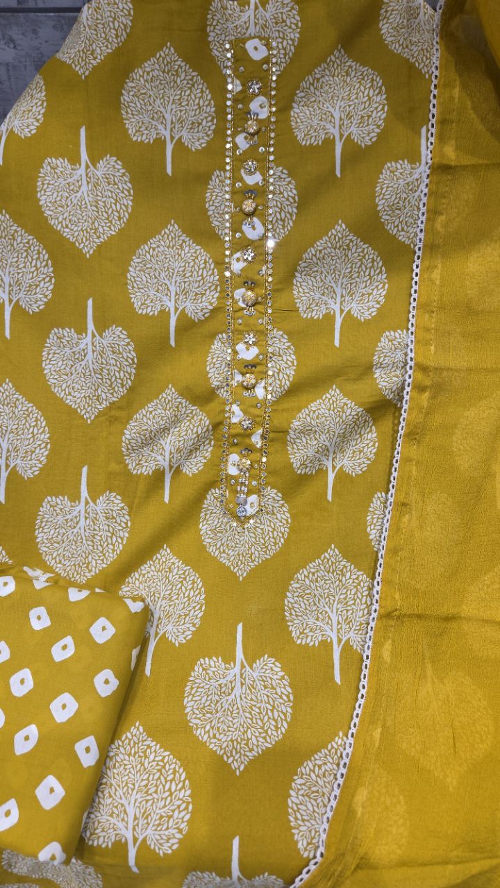 Mustard Floral Unstitched Suit view 3