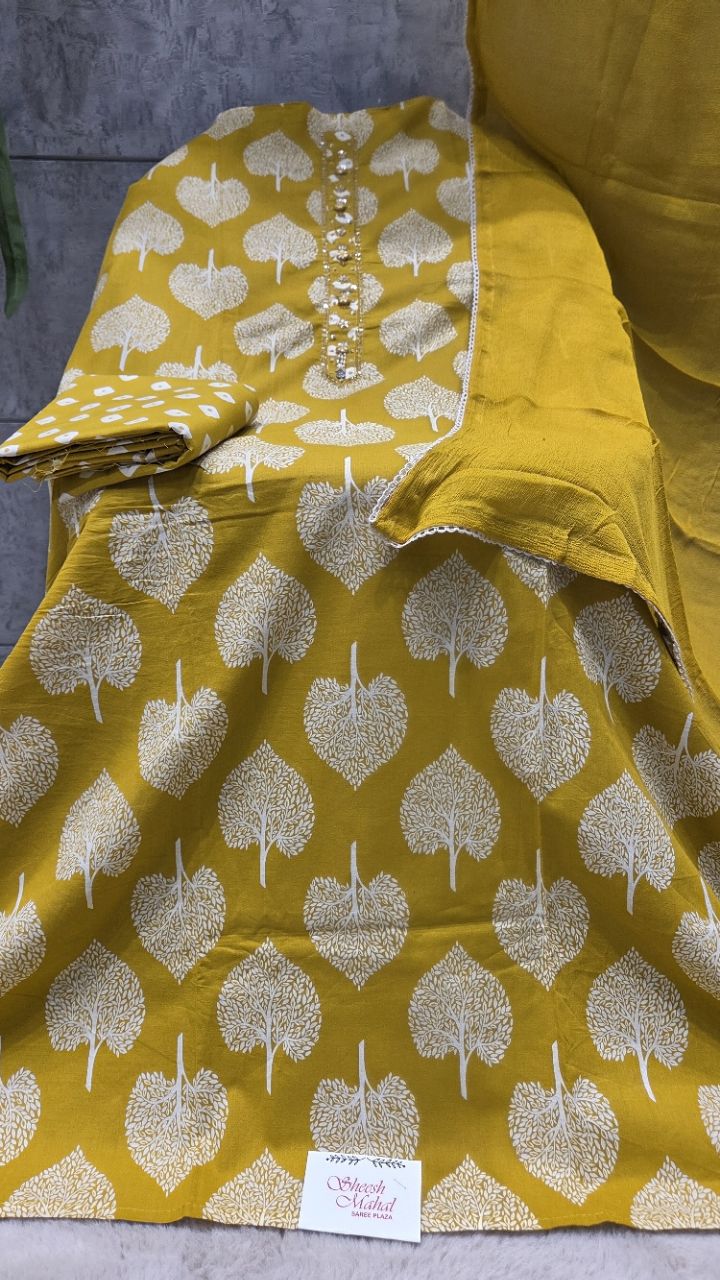 Mustard Floral Unstitched Suit view 2