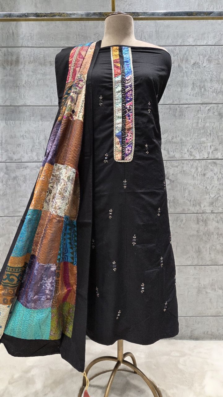 Black Unstitched Suit Fabric view 2