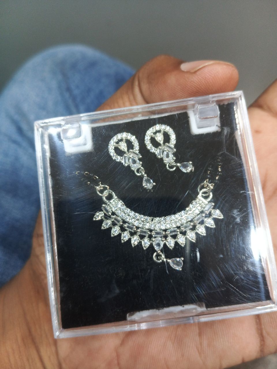 Studded Silver Necklace and Earrings Set