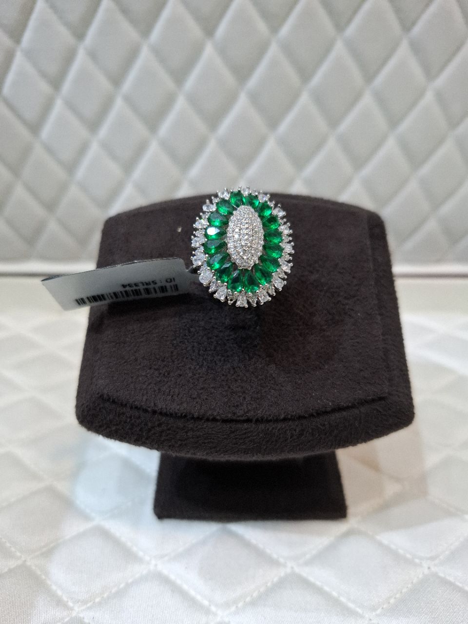 Emerald and Zirconia Silver Ring view 2