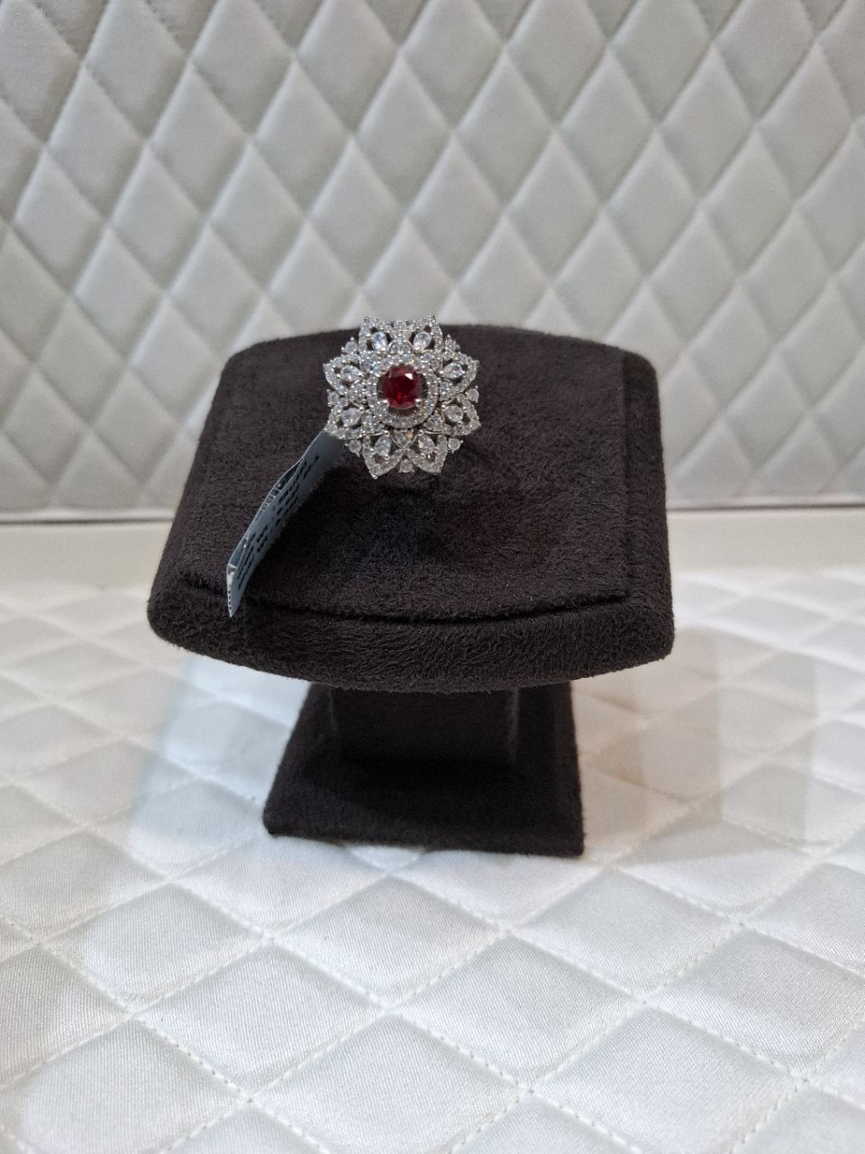 Zirconia and Silver Ruby Flower Ring view 2